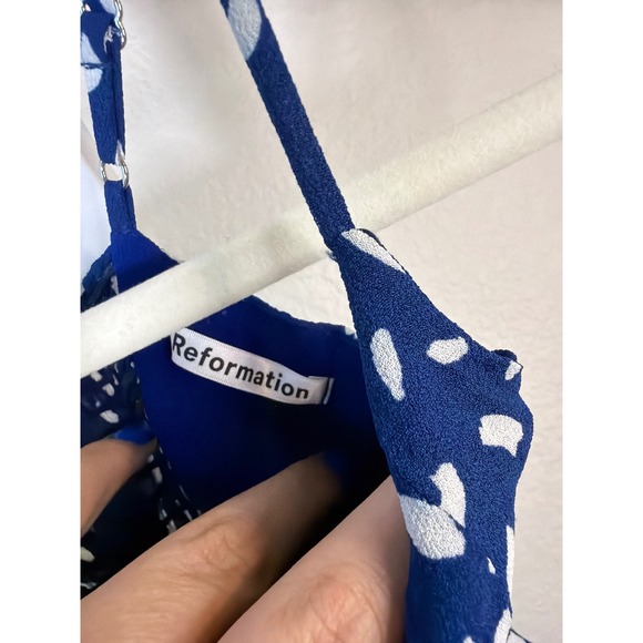 Reformation Kids Blue White Dalmatian Print Tiered Button Front Dress Size 3Y - Picture 2 of 7